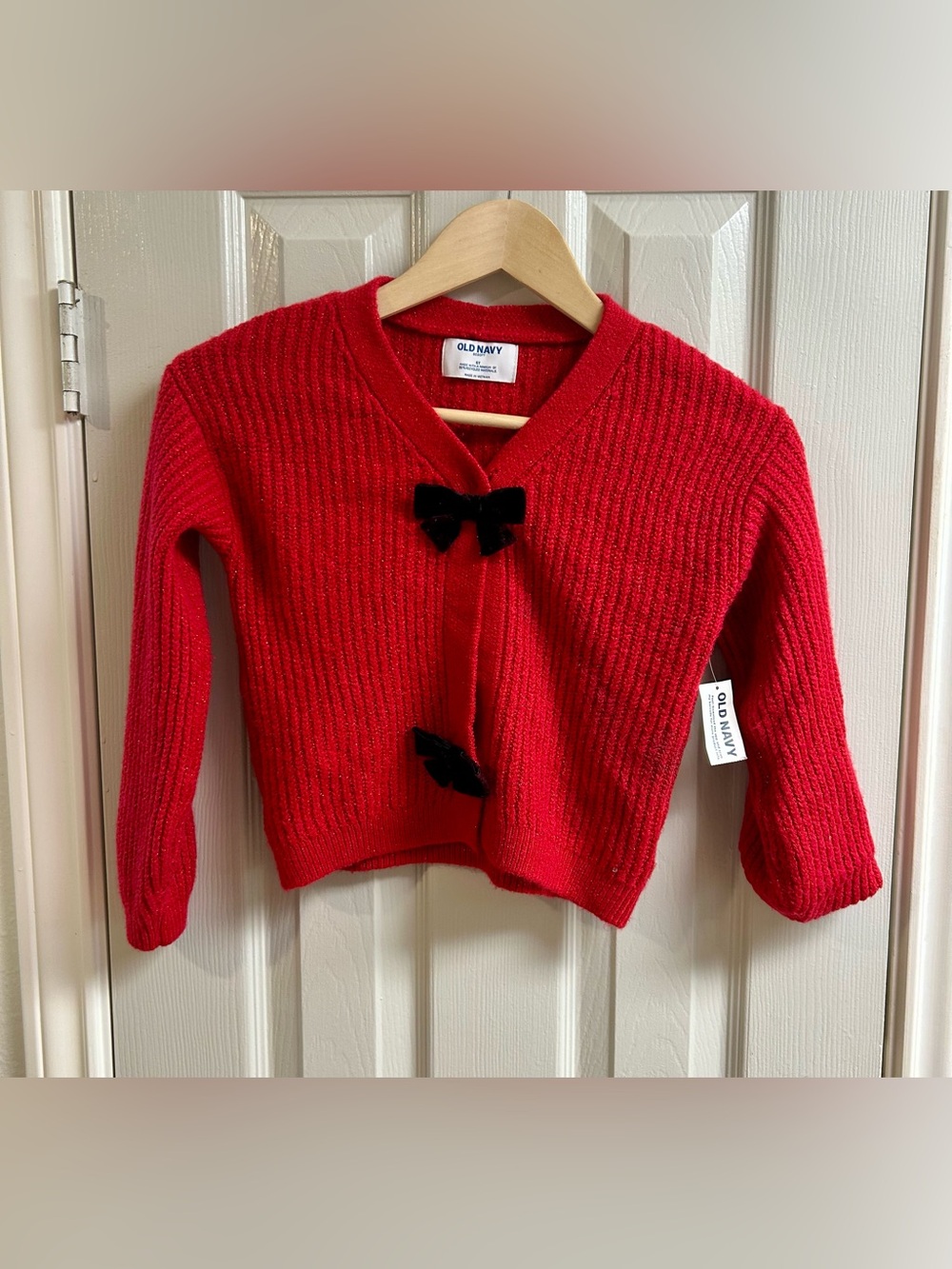 Old Navy Red Knit Cardigan with Black Bow Accents - Size 5T